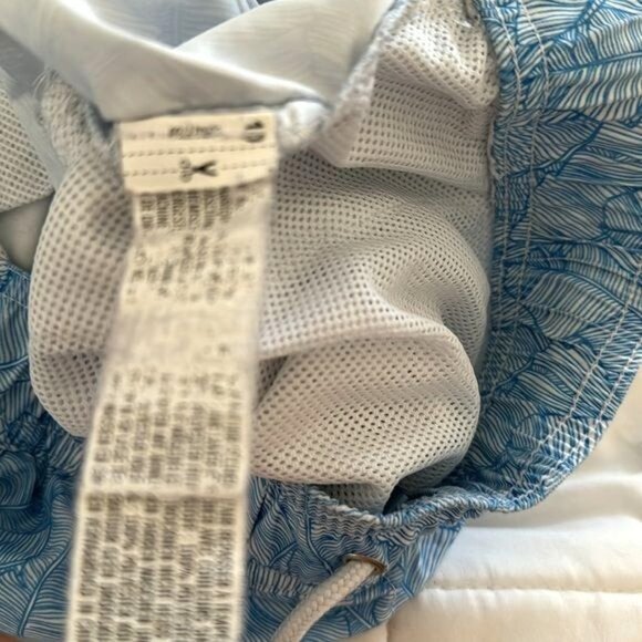 Mens Blue Swim Trunks With Drawstring Waist & Leaf Pattern - Picture 4 of 6